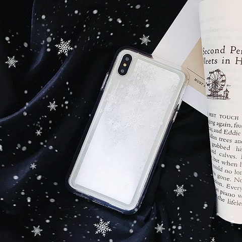 Custodia Silicone Trasparente Ultra Sottile Cover Fiori T23 per Apple iPhone Xs Max Bianco