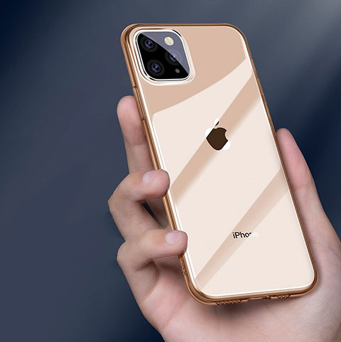 Custodia Silicone Trasparente Ultra Sottile Cover Morbida H01 per Apple iPhone 11 Pro Max Oro