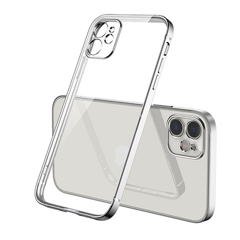 Custodia Silicone Trasparente Ultra Sottile Cover Morbida H01 per Apple iPhone 12 Max Argento