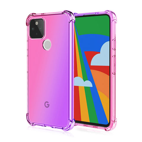 Custodia Silicone Trasparente Ultra Sottile Cover Morbida H01 per Google Pixel 5 Rosa