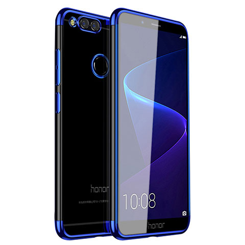 Custodia Silicone Trasparente Ultra Sottile Cover Morbida H01 per Huawei Honor 7X Blu