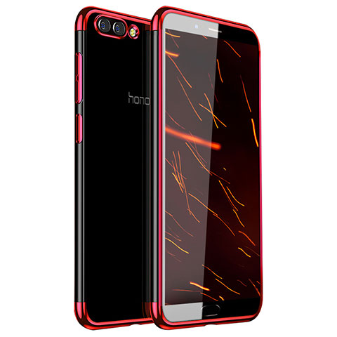 Custodia Silicone Trasparente Ultra Sottile Cover Morbida H01 per Huawei Honor View 10 Rosso