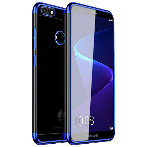 Custodia Silicone Trasparente Ultra Sottile Cover Morbida H01 per Huawei Y6 Pro (2017) Blu