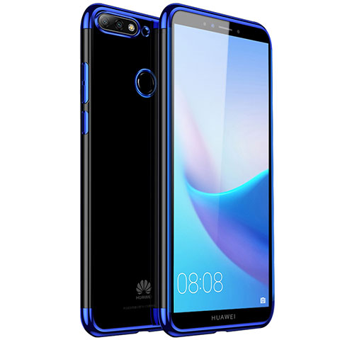 Custodia Silicone Trasparente Ultra Sottile Cover Morbida H01 per Huawei Y7 (2018) Blu