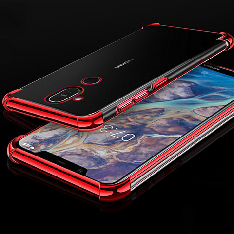Custodia Silicone Trasparente Ultra Sottile Cover Morbida H01 per Nokia 7.1 Plus Rosso