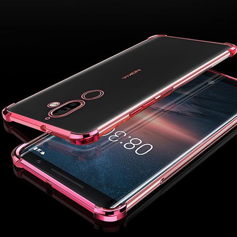 Custodia Silicone Trasparente Ultra Sottile Cover Morbida H01 per Nokia 7 Plus Oro Rosa
