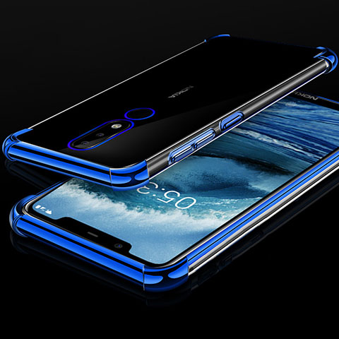 Custodia Silicone Trasparente Ultra Sottile Cover Morbida H01 per Nokia X5 Blu