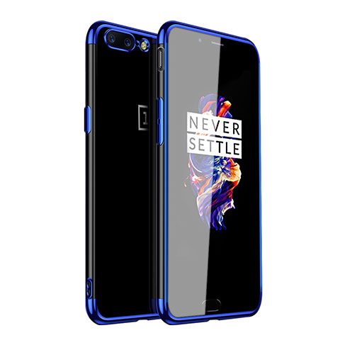 Custodia Silicone Trasparente Ultra Sottile Cover Morbida H01 per OnePlus 5 Blu