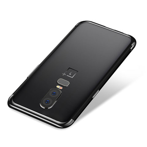 Custodia Silicone Trasparente Ultra Sottile Cover Morbida H01 per OnePlus 6 Nero