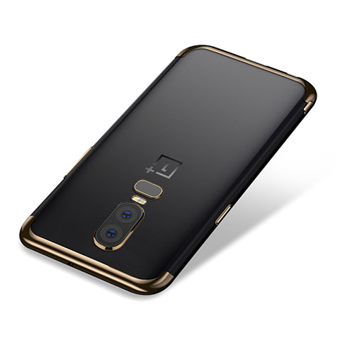 Custodia Silicone Trasparente Ultra Sottile Cover Morbida H01 per OnePlus 6 Oro
