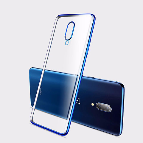 Custodia Silicone Trasparente Ultra Sottile Cover Morbida H01 per OnePlus 7 Blu