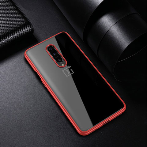 Custodia Silicone Trasparente Ultra Sottile Cover Morbida H01 per OnePlus 7 Pro Rosso