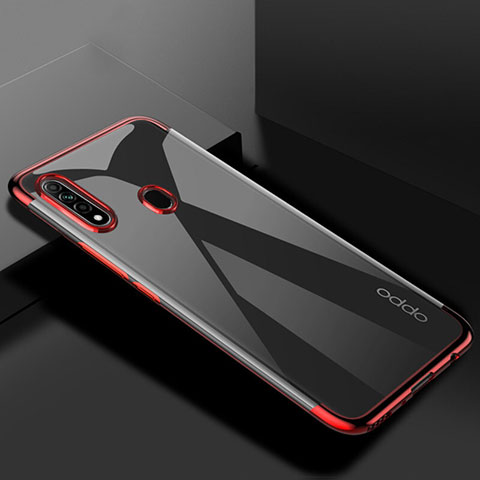 Custodia Silicone Trasparente Ultra Sottile Cover Morbida H01 per Oppo A8 Rosso