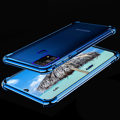 Custodia Silicone Trasparente Ultra Sottile Cover Morbida H01 per Samsung Galaxy M21s Blu