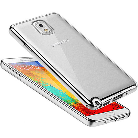 Custodia Silicone Trasparente Ultra Sottile Cover Morbida H01 per Samsung Galaxy Note 3 N9000 Argento