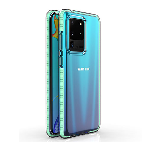 Custodia Silicone Trasparente Ultra Sottile Cover Morbida H01 per Samsung Galaxy S20 Ultra 5G Ciano