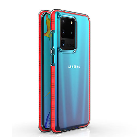 Custodia Silicone Trasparente Ultra Sottile Cover Morbida H01 per Samsung Galaxy S20 Ultra 5G Rosso