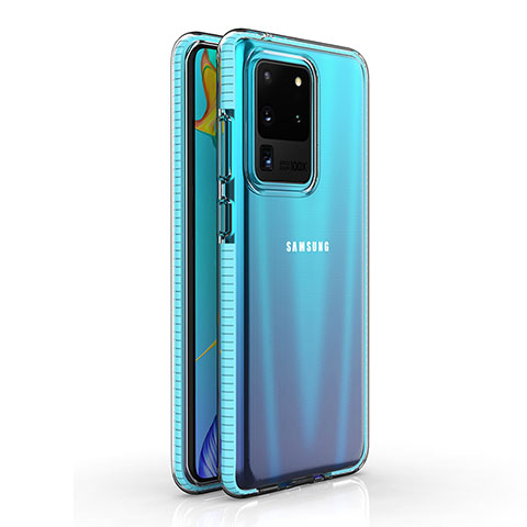 Custodia Silicone Trasparente Ultra Sottile Cover Morbida H01 per Samsung Galaxy S20 Ultra Cielo Blu