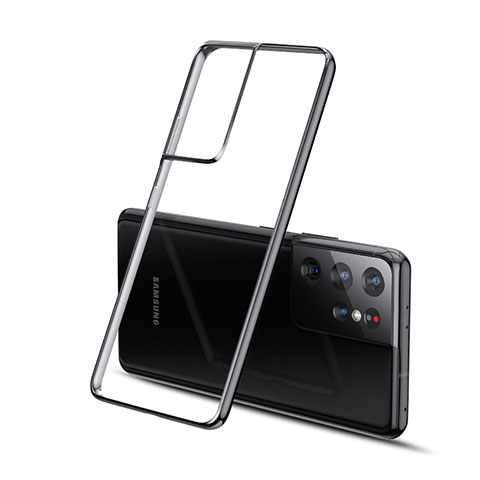 Custodia Silicone Trasparente Ultra Sottile Cover Morbida H01 per Samsung Galaxy S21 Ultra 5G Nero