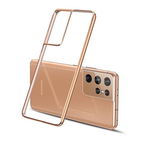Custodia Silicone Trasparente Ultra Sottile Cover Morbida H01 per Samsung Galaxy S21 Ultra 5G Oro