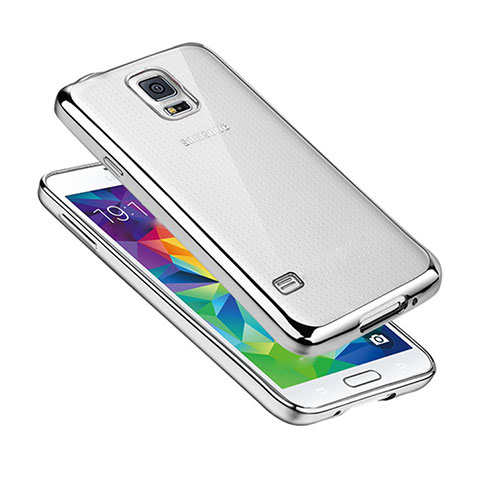 Custodia Silicone Trasparente Ultra Sottile Cover Morbida H01 per Samsung Galaxy S5 Duos Plus Argento