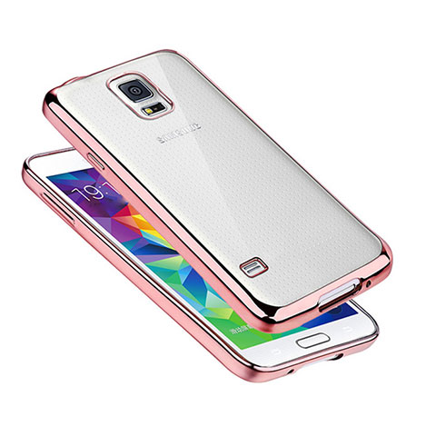 Custodia Silicone Trasparente Ultra Sottile Cover Morbida H01 per Samsung Galaxy S5 G900F G903F Oro Rosa