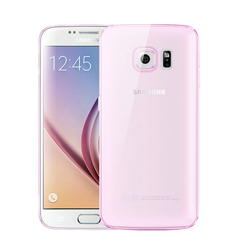 Custodia Silicone Trasparente Ultra Sottile Cover Morbida H01 per Samsung Galaxy S6 Duos SM-G920F G9200 Rosa
