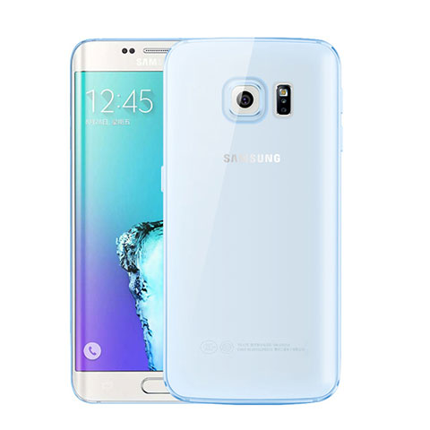 Custodia Silicone Trasparente Ultra Sottile Cover Morbida H01 per Samsung Galaxy S6 Edge+ Plus SM-G928F Blu