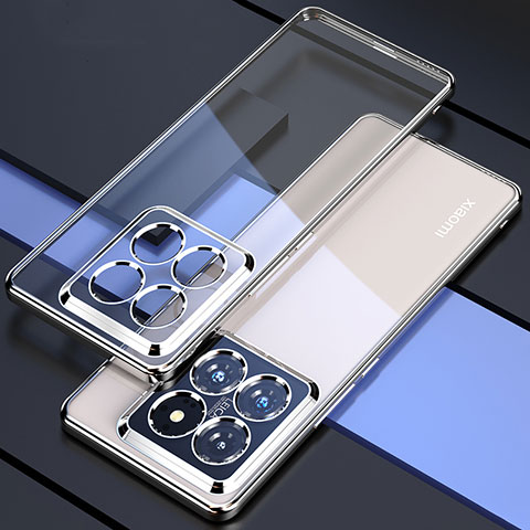 Custodia Silicone Trasparente Ultra Sottile Cover Morbida H01 per Xiaomi Mi 14 Pro 5G Argento