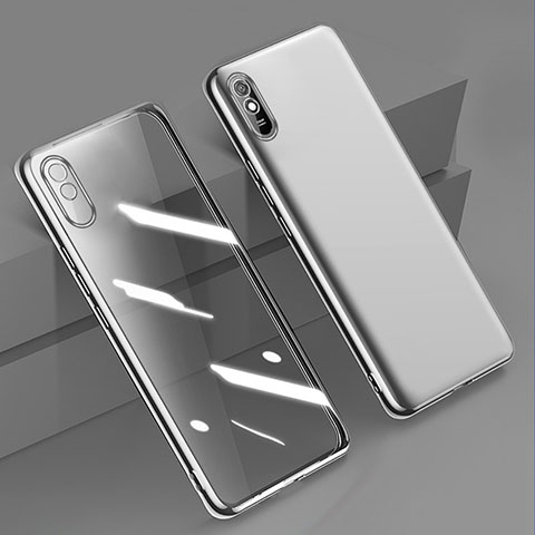 Custodia Silicone Trasparente Ultra Sottile Cover Morbida H01 per Xiaomi Redmi 9i Argento