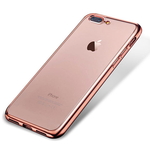 Custodia Silicone Trasparente Ultra Sottile Cover Morbida H02 per Apple iPhone 8 Plus Oro Rosa