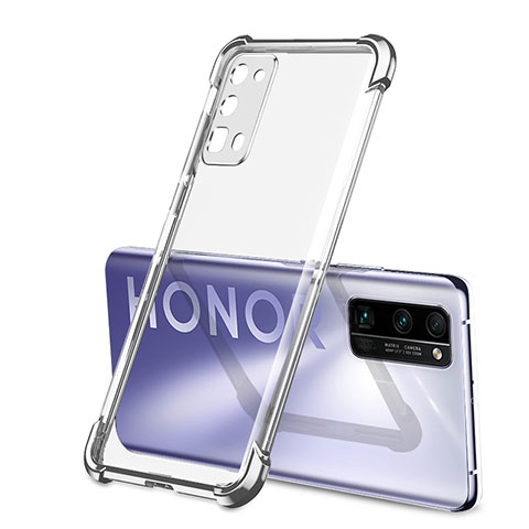 Custodia Silicone Trasparente Ultra Sottile Cover Morbida H02 per Huawei Honor 30 Pro Argento
