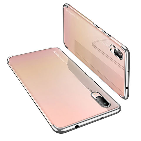 Custodia Silicone Trasparente Ultra Sottile Cover Morbida H02 per Huawei P20 Argento