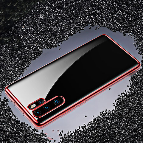 Custodia Silicone Trasparente Ultra Sottile Cover Morbida H02 per Huawei P30 Pro Rosso