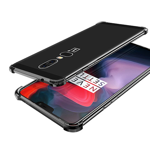 Custodia Silicone Trasparente Ultra Sottile Cover Morbida H02 per OnePlus 6 Nero