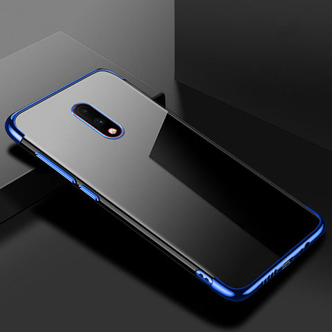 Custodia Silicone Trasparente Ultra Sottile Cover Morbida H02 per OnePlus 7 Blu