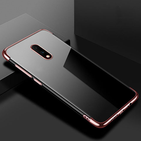 Custodia Silicone Trasparente Ultra Sottile Cover Morbida H02 per OnePlus 7 Oro Rosa