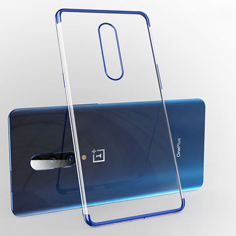 Custodia Silicone Trasparente Ultra Sottile Cover Morbida H02 per OnePlus 7 Pro Blu