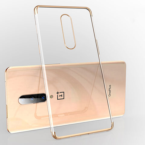 Custodia Silicone Trasparente Ultra Sottile Cover Morbida H02 per OnePlus 7 Pro Oro