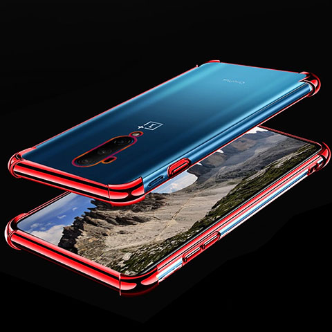 Custodia Silicone Trasparente Ultra Sottile Cover Morbida H02 per OnePlus 7T Pro 5G Rosso