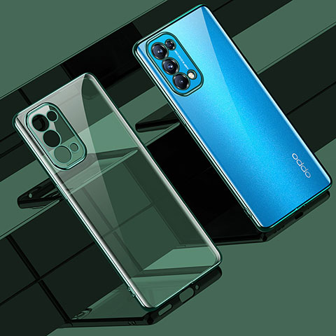 Custodia Silicone Trasparente Ultra Sottile Cover Morbida H02 per Oppo Reno5 Pro 5G Verde