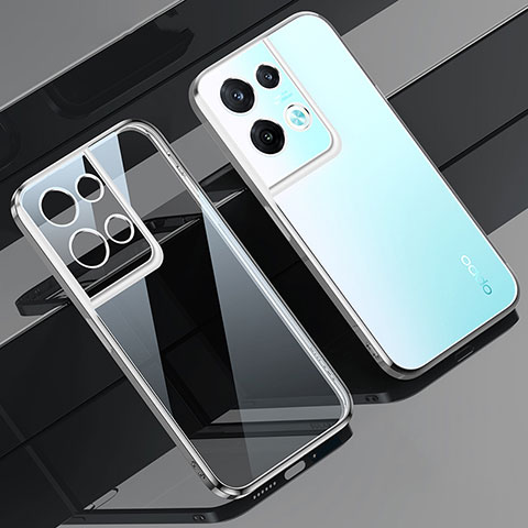 Custodia Silicone Trasparente Ultra Sottile Cover Morbida H02 per Oppo Reno8 Pro 5G Argento