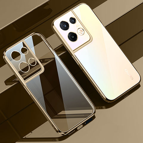 Custodia Silicone Trasparente Ultra Sottile Cover Morbida H02 per Oppo Reno8 Pro 5G Oro