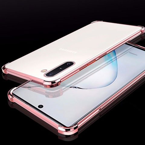 Custodia Silicone Trasparente Ultra Sottile Cover Morbida H02 per Samsung Galaxy Note 10 Oro Rosa