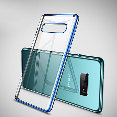 Custodia Silicone Trasparente Ultra Sottile Cover Morbida H02 per Samsung Galaxy S10 Blu
