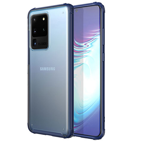 Custodia Silicone Trasparente Ultra Sottile Cover Morbida H02 per Samsung Galaxy S20 Ultra 5G Blu