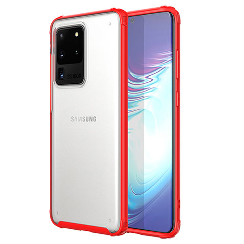 Custodia Silicone Trasparente Ultra Sottile Cover Morbida H02 per Samsung Galaxy S20 Ultra Rosso