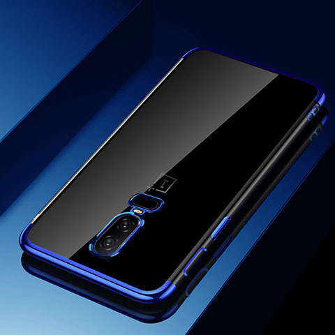 Custodia Silicone Trasparente Ultra Sottile Cover Morbida H03 per OnePlus 6 Blu