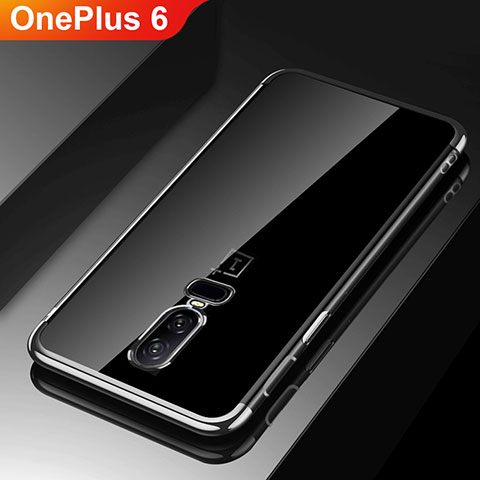 Custodia Silicone Trasparente Ultra Sottile Cover Morbida H03 per OnePlus 6 Nero