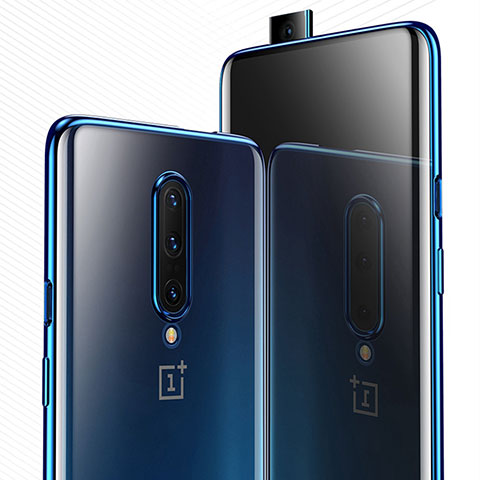 Custodia Silicone Trasparente Ultra Sottile Cover Morbida H03 per OnePlus 7 Pro Blu